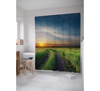 Штора (занавеска) для ванной JoyArty "Полевой закат" из сатена, 180х200 см с крючками, sc_9965