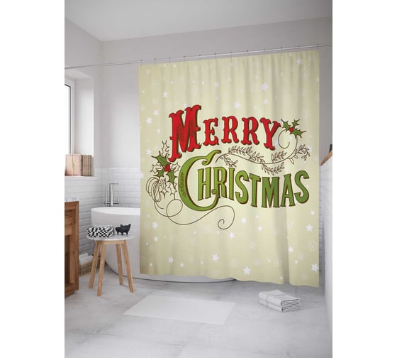 Штора (занавеска) для ванной JoyArty "Рождество в снежинках" из сатена, 180х200 см с крючками, sc_6764 1