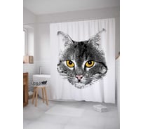Штора (занавеска) для ванной JoyArty "Кошачий взгляд" из сатена, 180х200 см с крючками, sc_9627
