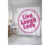 Штора (занавеска) для ванной JoyArty "Печать Живи, смейся, люби" из сатена, 180х200 см с крючками, sc_35835