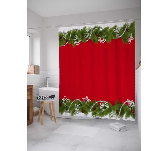 Штора (занавеска) для ванной JoyArty "Елочная гирлянда" из сатена, 180х200 см с крючками, sc_37033 1