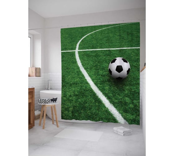 Штора (занавеска) для ванной JoyArty "Мяч у разметки" из сатена, 180х200 см sc_378853 1