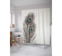 Штора (занавеска) для ванной JoyArty "Три пера павлина" из сатена, 180х200 см с крючками, sc_3785