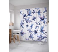 Штора (занавеска) для ванной JoyArty "Синие листья" из сатена, 180х200 см с крючками, sc_35076