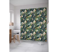 Штора (занавеска) для ванной JoyArty "Тропические листья" из сатена, 180х200 см с крючками, sc_48876