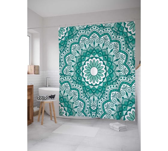 Штора (занавеска) для ванной JoyArty "Цветочнные узорные круги" из сатена, 180х200 см с крючками, sc_4828 1