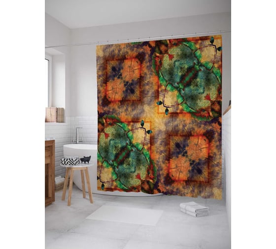 Штора (занавеска) для ванной JoyArty "Цветочный взгляд" из сатена, 180х200 см с крючками, sc_4574 1