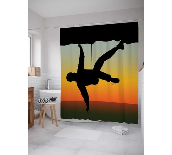 Штора (занавеска) для ванной JoyArty "Смелый скалолаз" из сатена, 180х200 см с крючками, sc_4633 1