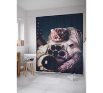 Штора (занавеска) для ванной JoyArty "Кот астронавт" из сатена, 180х200 см с крючками, sc_6796