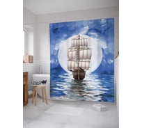 Штора (занавеска) для ванной JoyArty "Лунный корабль" из сатена, 180х200 см с крючками, sc_7285