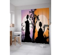 Штора (занавеска) для ванной JoyArty "Японские дни и ночи" из сатена, 180х200 см с крючками, sc_7252