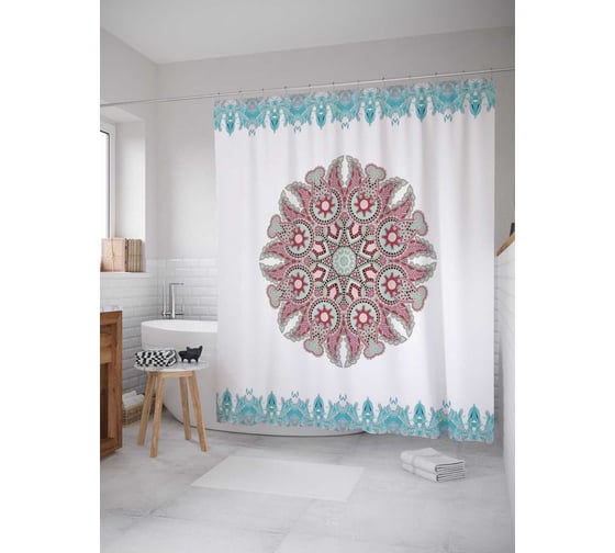 Штора (занавеска) для ванной JoyArty "Цветочная снежинка" из сатена, 180х200 см с крючками, sc_4567 1