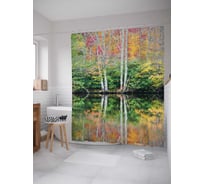 Штора (занавеска) для ванной JoyArty "Березы на реке" из сатена, 180х200 см с крючками, sc_4492