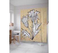 Штора (занавеска) для ванной JoyArty "Нарисованный чертополох" из сатена, 180х200 см с крючками, sc_4396