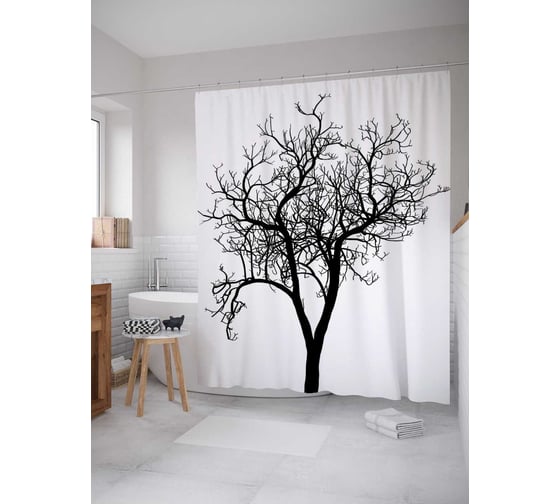 Штора (занавеска) для ванной JoyArty "Мрачное дерево" из сатена, 180х200 см с крючками, sc_4772 1