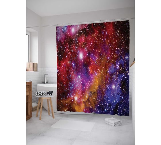 Штора (занавеска) для ванной JoyArty "Красочные звезды" из сатена, 180х200 см с крючками, sc_6646 1