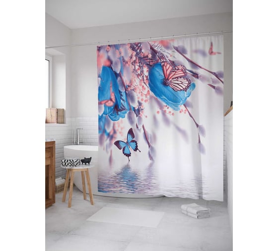 Штора (занавеска) для ванной JoyArty "Бабочки в поисках счастья" из сатена, 180х200 см с крючками, sc_4876 1