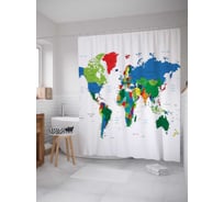 Штора (занавеска) для ванной JoyArty "Краски мира" из сатена, 180х200 см с крючками, sc_4717