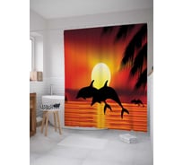 Штора (занавеска) для ванной JoyArty "Пары дельфинов" из сатена, 180х200 см с крючками, sc_7248