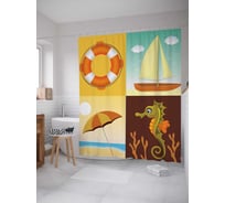 Штора (занавеска) для ванной JoyArty "Морские символы" из сатена, 180х200 см с крючками, sc_7230