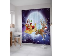 Штора (занавеска) для ванной JoyArty "Санта и веселый олень" из сатена, 180х200 см с крючками, sc_6767