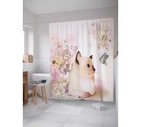 Штора (занавеска) для ванной JoyArty "Игривый котик" из сатена, 180х200 см с крючками, sc_4457