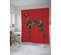 Штора (занавеска) для ванной JoyArty "Цветочный пес" из сатена, 180х200 см с крючками, sc_8421