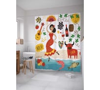 Штора (занавеска) для ванной JoyArty "Испанское веселье" из сатена, 180х200 см с крючками, sc_7256