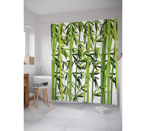 Штора (занавеска) для ванной JoyArty "Бамбуковые сады" из сатена, 180х200 см с крючками, sc_6866 1
