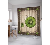 Штора (занавеска) для ванной JoyArty "Велосипед-киви" из сатена, 180х200 см с крючками, sc_7471