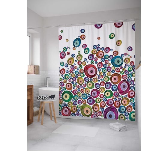 Штора (занавеска) для ванной JoyArty "Красочное увлечение" из сатена, 180х200 см с крючками, sc_4476 1