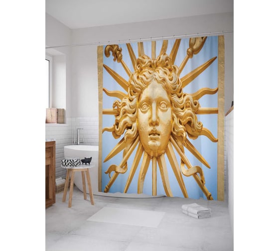 Штора (занавеска) для ванной JoyArty "Солнечное лицо" из сатена, 180х200 см с крючками, sc_7652 1