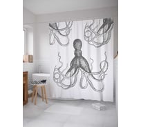 Штора (занавеска) для ванной JoyArty "Трио осьминогов" из сатена, 180х200 см с крючками, sc_4418