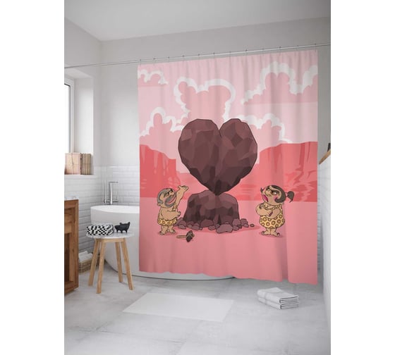 Штора (занавеска) для ванной JoyArty "Доисторическая любовь" из сатена, 180х200 см с крючками, sc_4604 1
