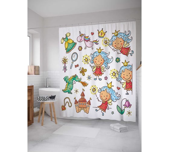 Штора (занавеска) для ванной JoyArty "Волшебная сказка" из сатена, 180х200 см с крючками, sc_51441 1