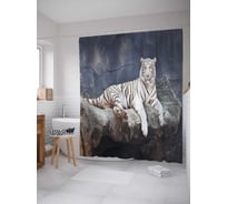 Штора (занавеска) для ванной JoyArty "Лежащий белый тигр" из сатена, 180х200 см с крючками, sc_38661