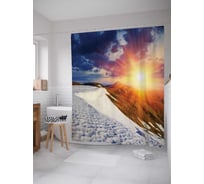 Штора (занавеска) для ванной JoyArty "Солнце над горами" из сатена, 180х200 см с крючками, sc_7530