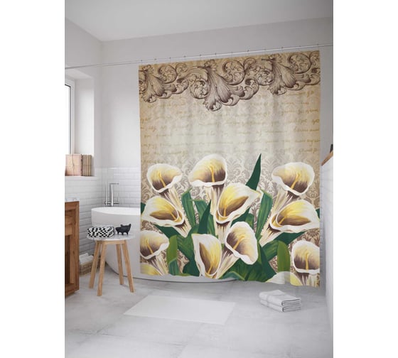Штора (занавеска) для ванной JoyArty "Сила цветов" из сатена, 180х200 см с крючками, sc_7572 1