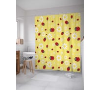Штора (занавеска) для ванной JoyArty "Парад божьих коровок" из сатена, 180х200 см с крючками, sc_6121