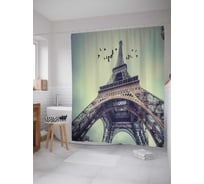 Штора (занавеска) для ванной JoyArty "Парижские птицы" из сатена, 180х200 см с крючками, sc_6489