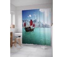 Штора (занавеска) для ванной JoyArty "Городской корабль" из сатена, 180х200 см с крючками, sc_7272