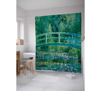Штора (занавеска) для ванной JoyArty "Пруд с кувшинками" из сатена, 180х200 см с крючками, sc_3412