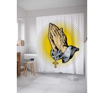 Штора (занавеска) для ванной JoyArty "Молитва" из сатена, 180х200 см с крючками, sc_79797