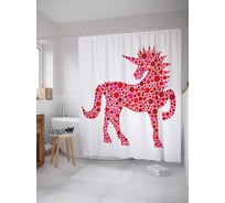 Штора (занавеска) для ванной JoyArty "Пузырчатый единорог" из сатена, 180х200 см с крючками, sc_5132