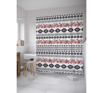 Штора (занавеска) для ванной JoyArty "Цветы с ограждением" из сатена, 180х200 см с крючками, sc_8365