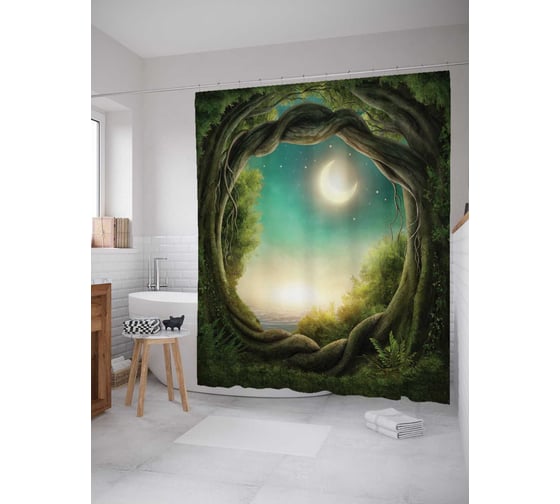 Штора (занавеска) для ванной JoyArty "Лесной портал" из сатена, 180х200 см с крючками, sc_7589 1