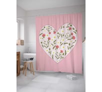 Штора (занавеска) для ванной JoyArty "Цветы и сердца" из сатена, 180х200 см с крючками, sc_4392