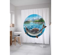 Штора (занавеска) для ванной JoyArty "Рыба в кругу" из сатена, 180х200 см с крючками, sc_4637