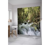 Штора (занавеска) для ванной JoyArty "Шум лесного водопада" из сатена, 180х200 см с крючками, sc_8451