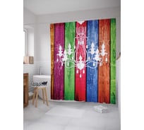 Штора (занавеска) для ванной JoyArty "Люстра на красочной доске" из сатена, 180х200 см с крючками, sc_4490